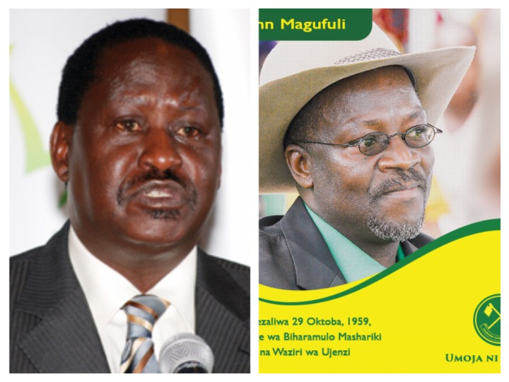 CORD Leader Raila Odinga and CCM Presidential nominee John Pombe Maghufuli
